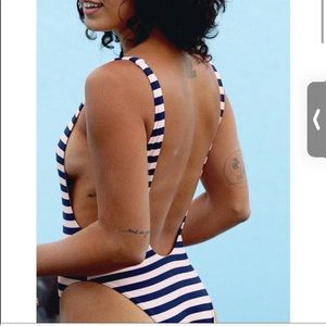 Aerie Cheeky One Piece Striped Bathing Suit